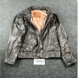 Clipper Leather Bomber Jacket Mens Small Brown Excellent Vintage Zip Up Pocket